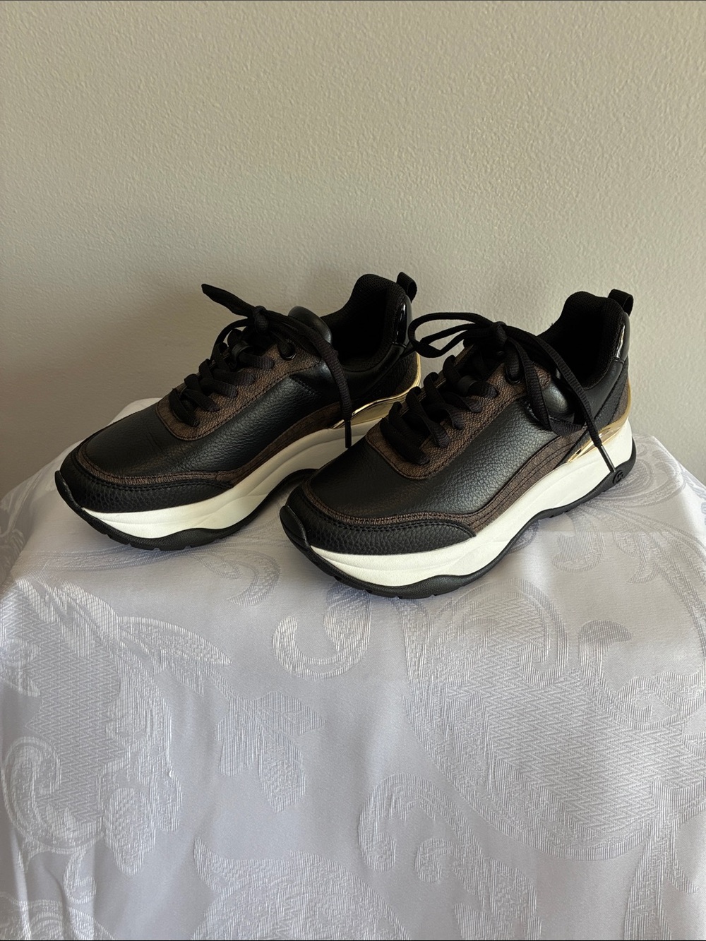 Michael Kors Black Leather Sneaker with Gold Logo just like new